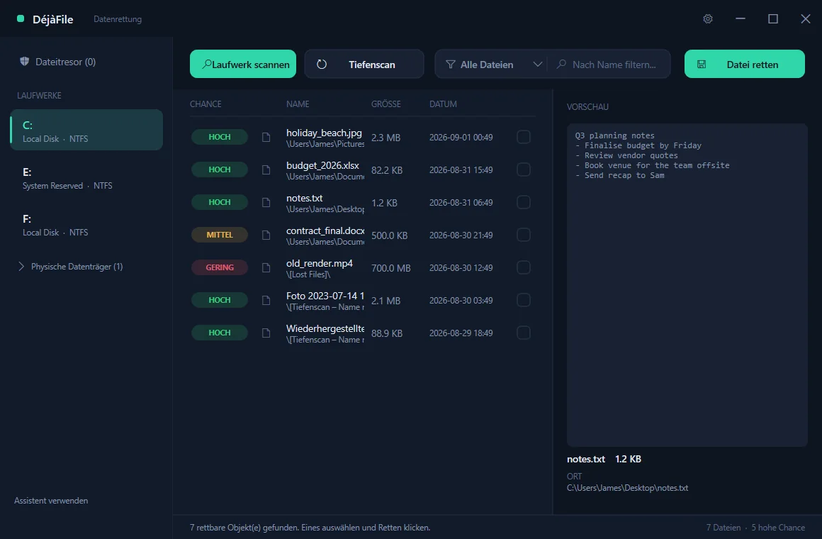 DéjàFile — Schnell-Scan zum Wiederherstellen (Deutsch)