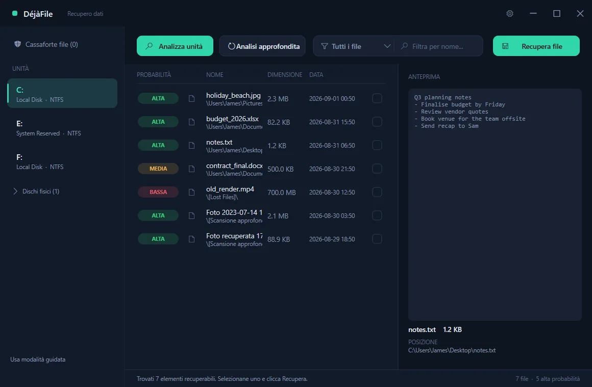 DéjàFile — Scansione rapida per annullare la cancellazione (Italiano)