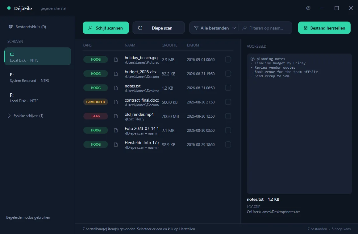 DéjàFile — Snelle scan om verwijderen ongedaan te maken (Nederlands)